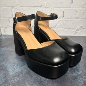 Mudd Women Black Platform Mary Jane Chunky Block Heel Square Toe Ankle Strap 8